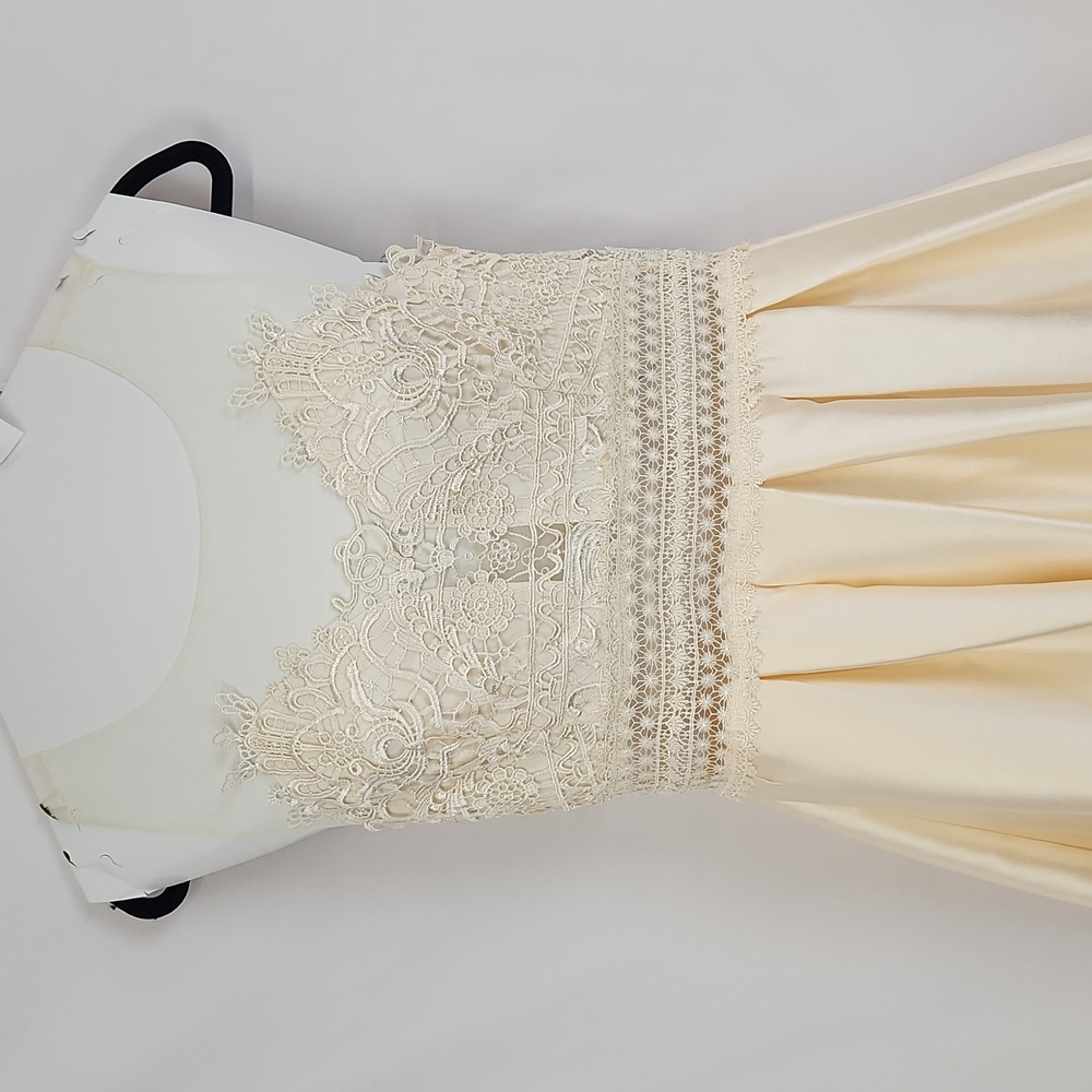 Gorgeous Soieblu Ivory Lace and Sheer Top Formal Dress, size Medium